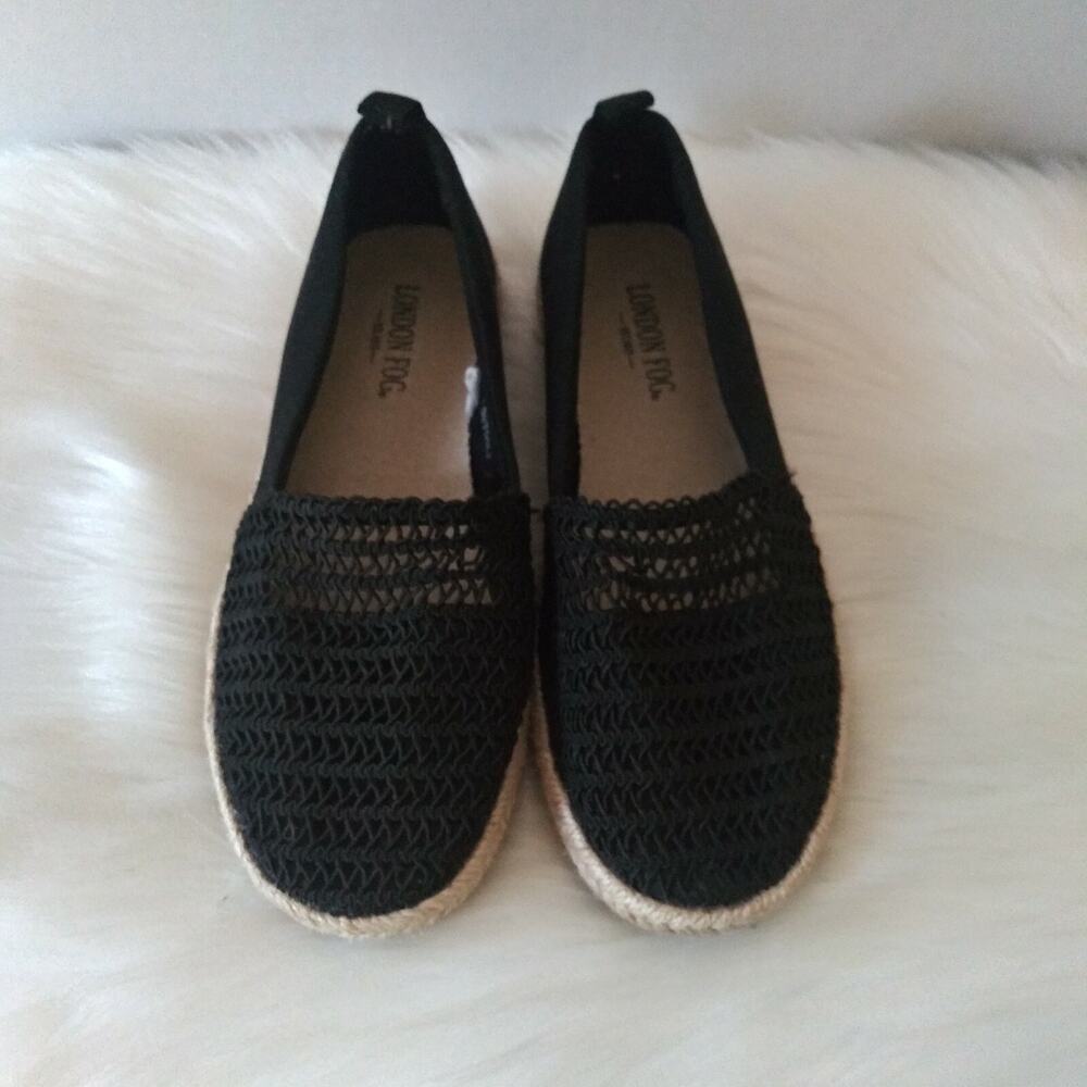 London Fog Lalena Women's Size 7 Espadrilles Slip on Flat Shoes Black Comfort